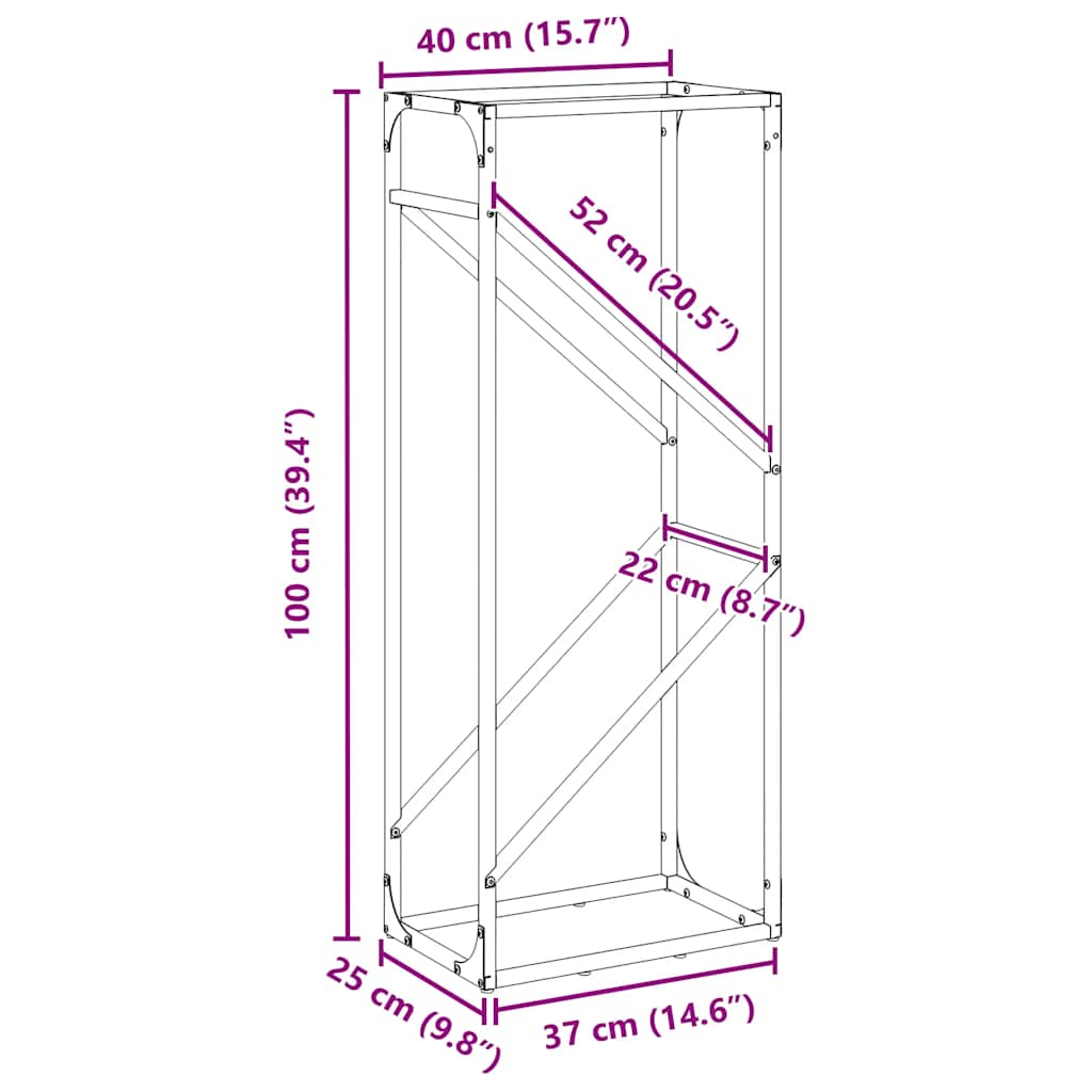 Fehér hidegen hengerelt acél tűzifatároló 40x25x100 cm