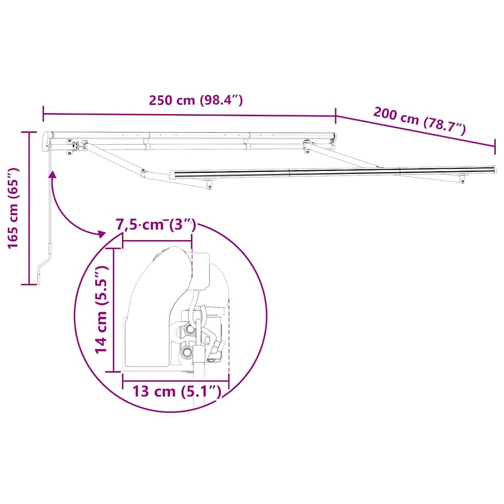 Behúzható napellenző sárga 250 x 200 cm szövet