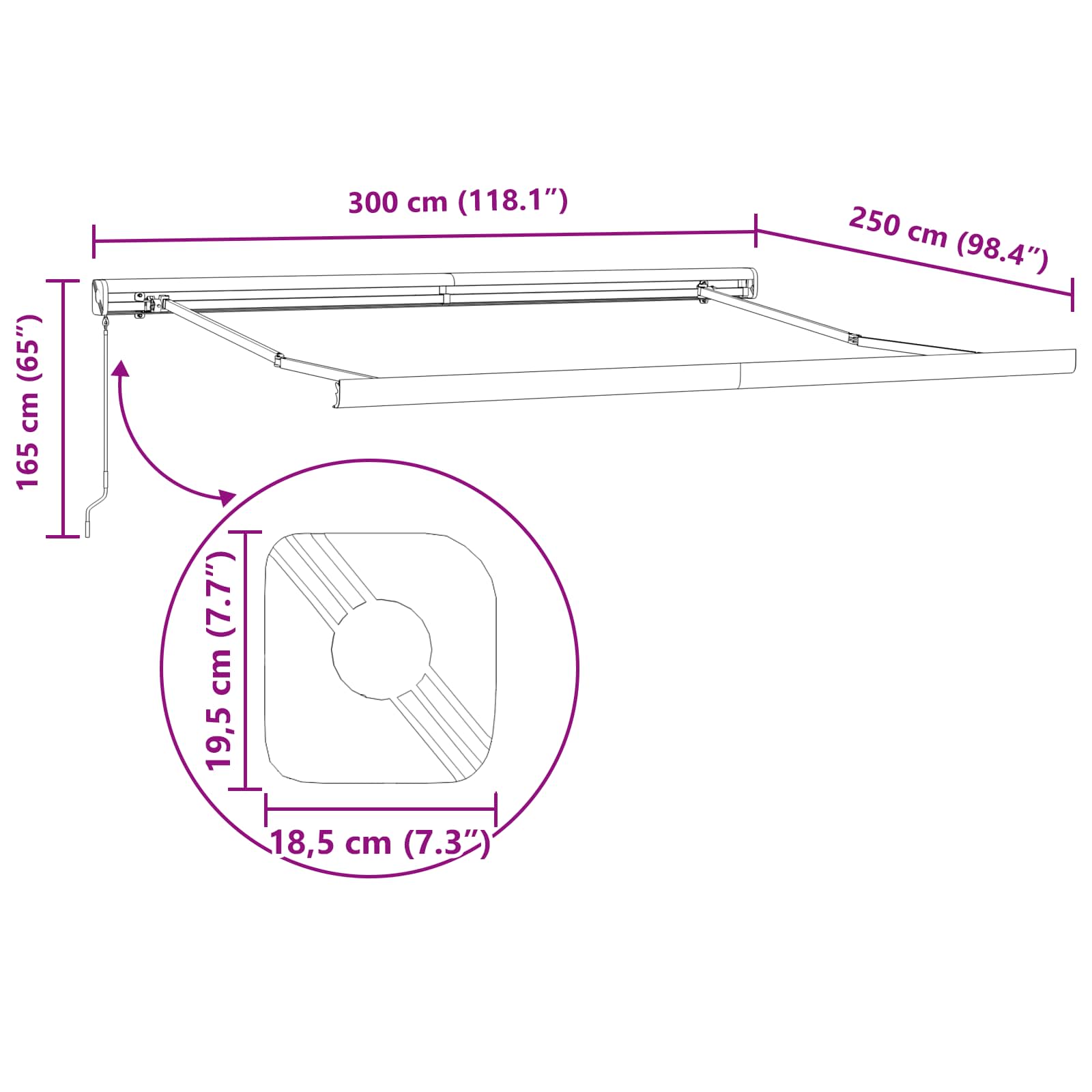 Behúzható napellenző piros 300 x 250 cm szövet és fém