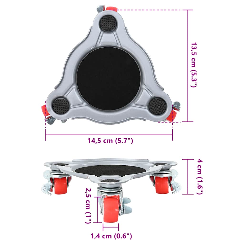4 db bútorgörgő emelővel, 14,5x13,5x4 cm, acél, 400 kg