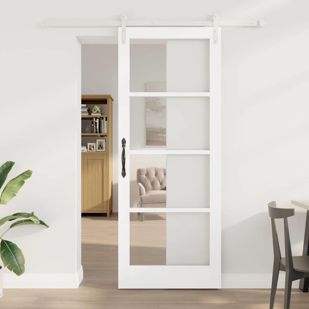 Csúszó ajtó orkdal fehér 83 x 211 cm tömör fenyőfa és üveg