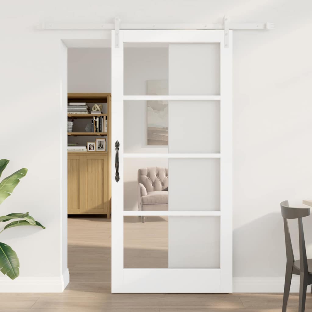 Csúszó ajtó orkdal fehér 93 x 202 cm tömör fenyőfa és üveg