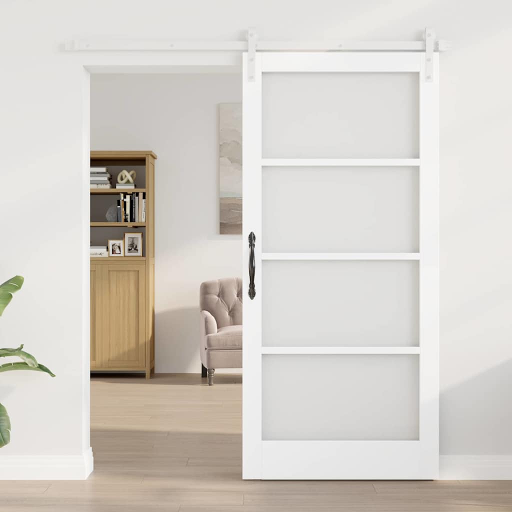 Csúszó ajtó orkdal fehér 93 x 202 cm tömör fenyőfa és üveg