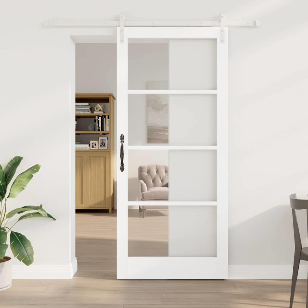 Csúszó ajtó orkdal fehér 93 x 211 cm tömör fenyőfa és üveg