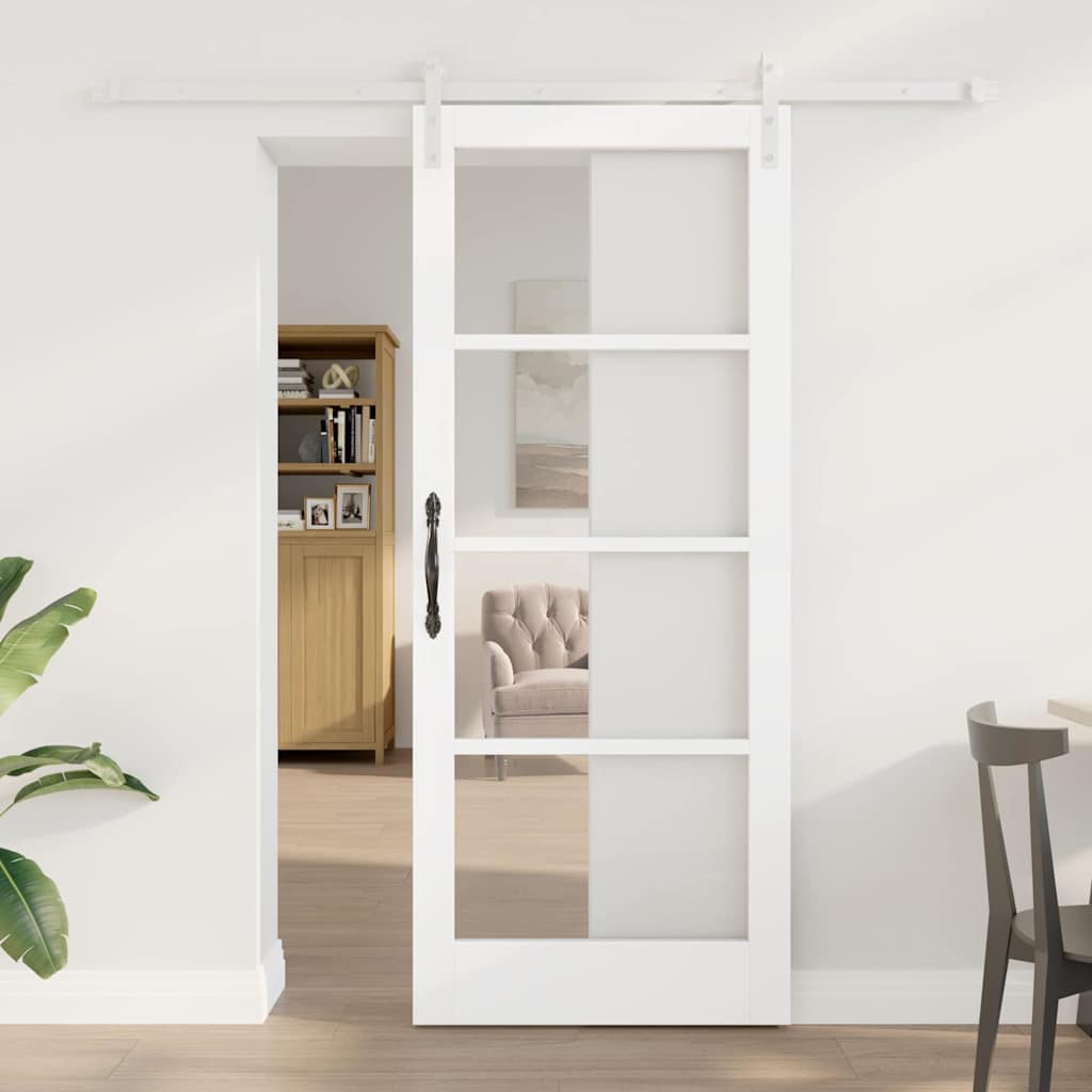 Csúszó ajtó orkdal fehér 83 x 202 cm tömör fenyőfa és üveg