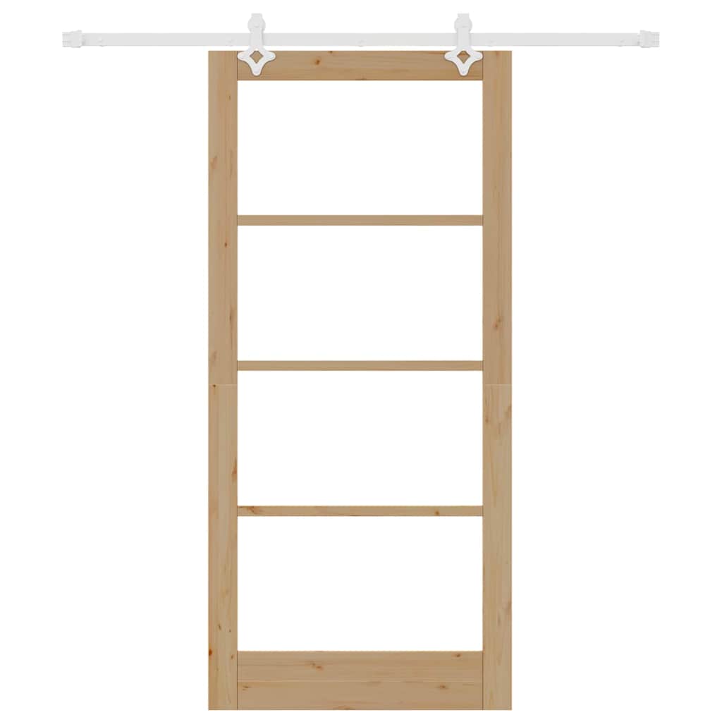 Csúszó ajtó természetes 93 x 202 cm tömör fenyőfa és üveg