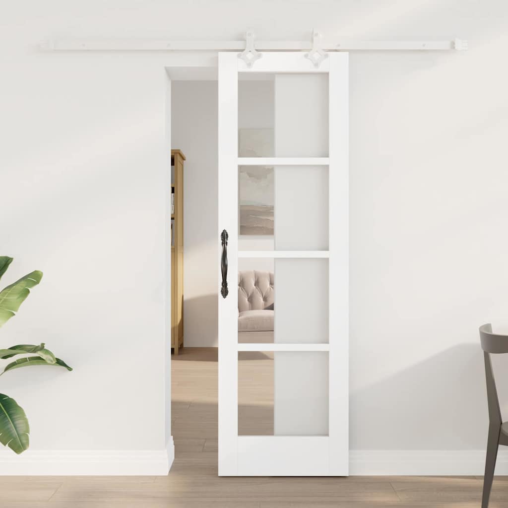 Csúszó ajtó fehér 61 x 198,5 cm tömör fenyőfa és üveg