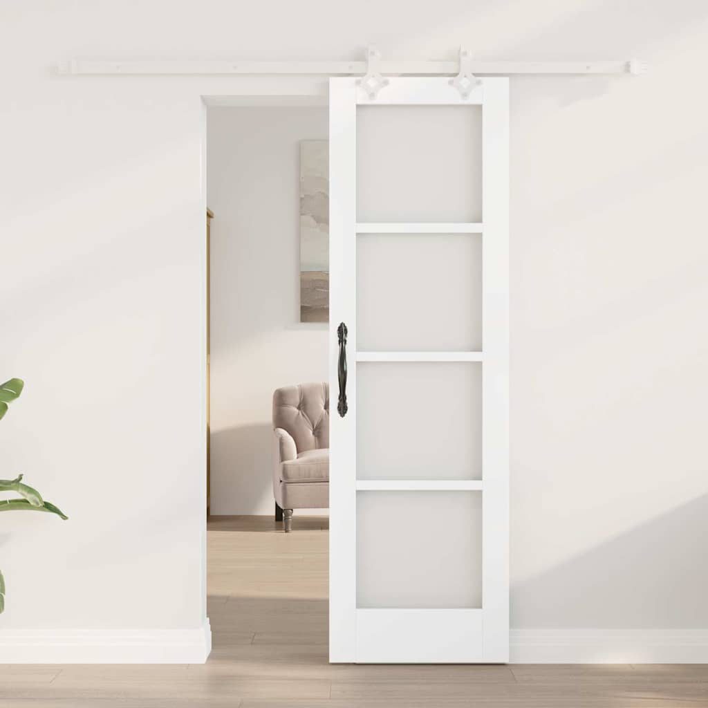 Csúszó ajtó fehér 61 x 198,5 cm tömör fenyőfa és üveg