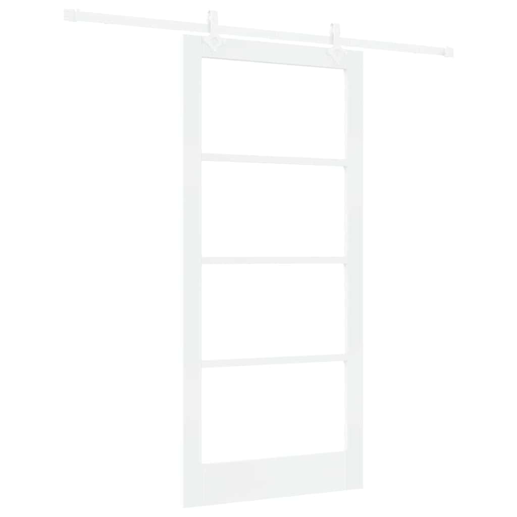 Csúszó ajtó fehér 93 x 202 cm tömör fenyőfa és üveg