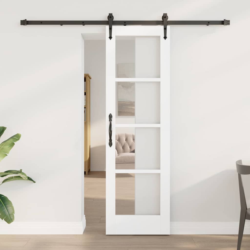 Csúszó ajtó fehér és fekete 61 x 198,5 cm tömör fenyőfa és üveg