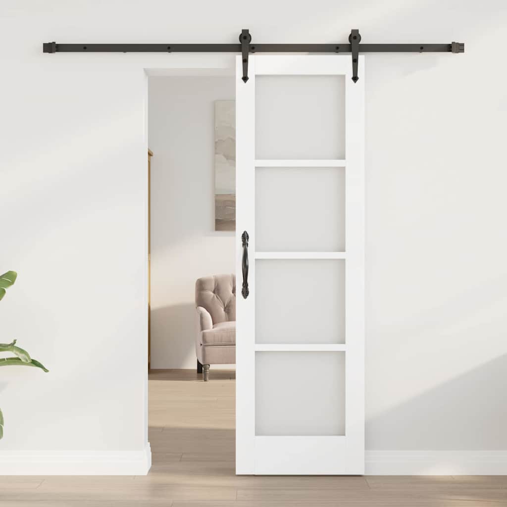 Csúszó ajtó fehér és fekete 61 x 198,5 cm tömör fenyőfa és üveg