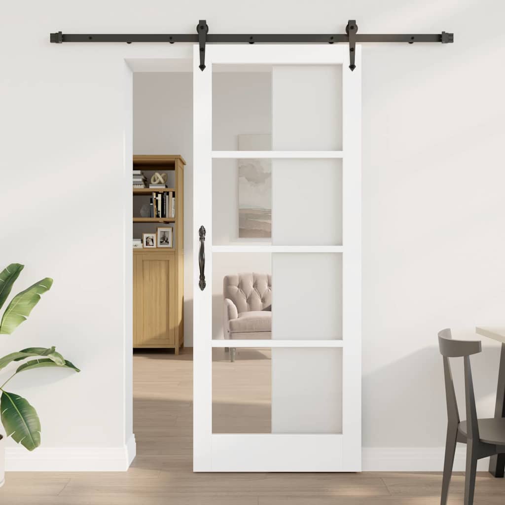 Csúszó ajtó fehér és fekete 83 x 211 cm tömör fenyőfa és üveg
