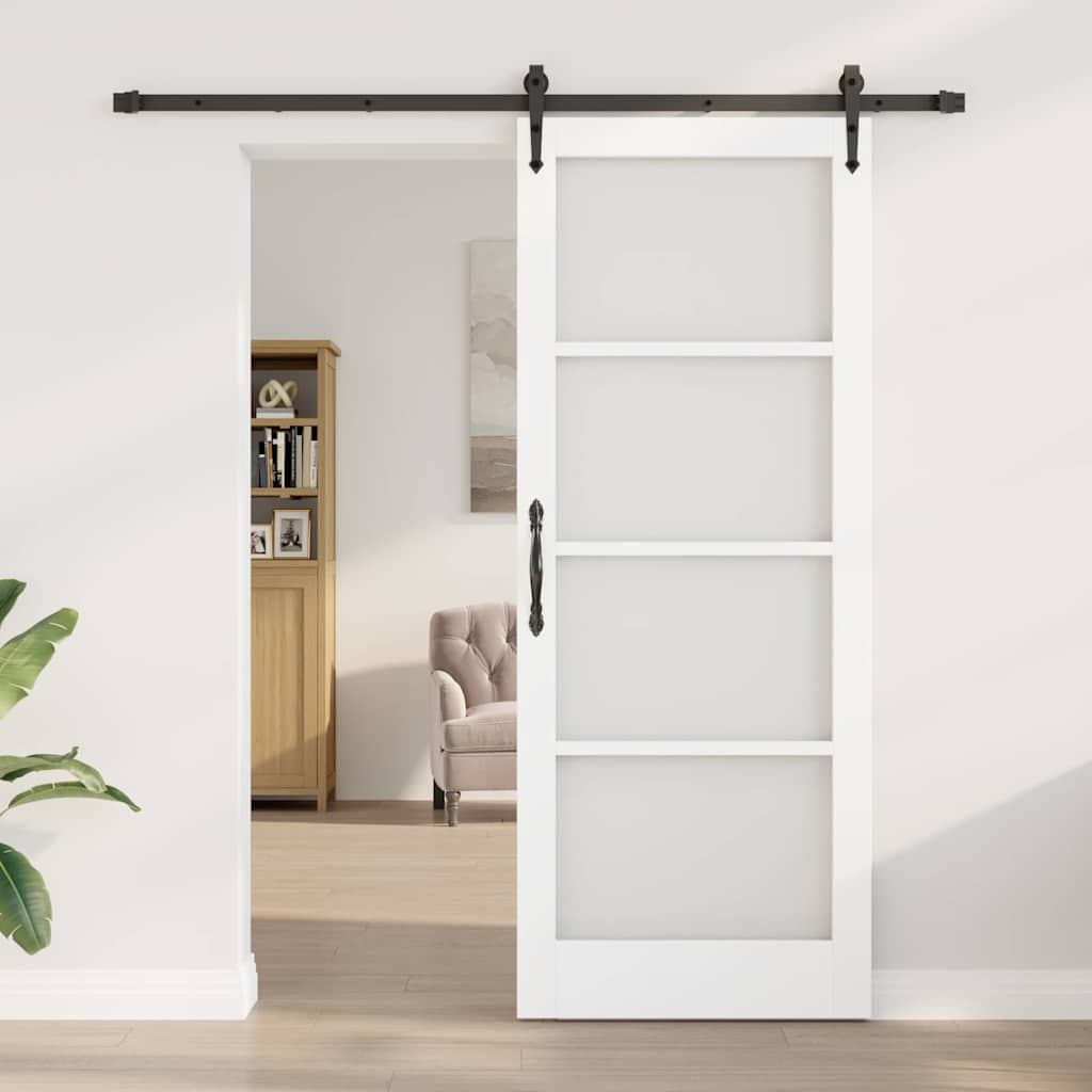 Csúszó ajtó fehér és fekete 83 x 211 cm tömör fenyőfa és üveg
