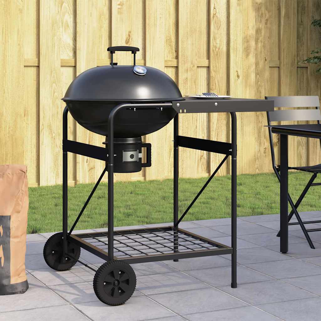 Kültéri grill kerékkel fekete 91 x 71 x 107 cm fém