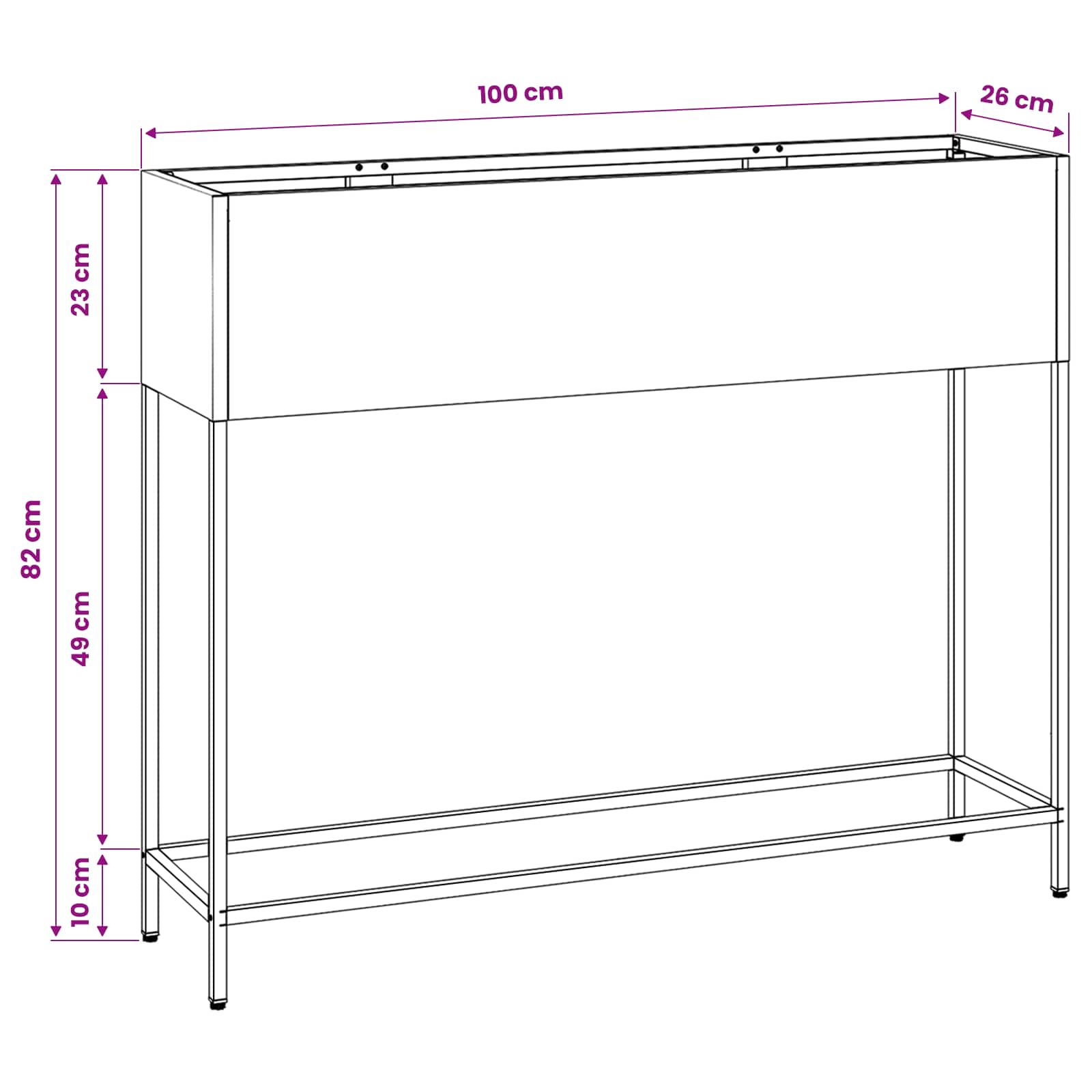 Magas kerti cserép ezüst 100 x 26 x 82 cm rozsdamentes acél