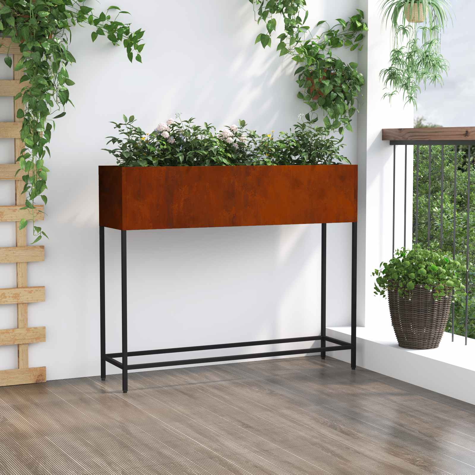 Magas kerti cserép rozsdás 100 x 26 x 82 cm időjárásálló acél