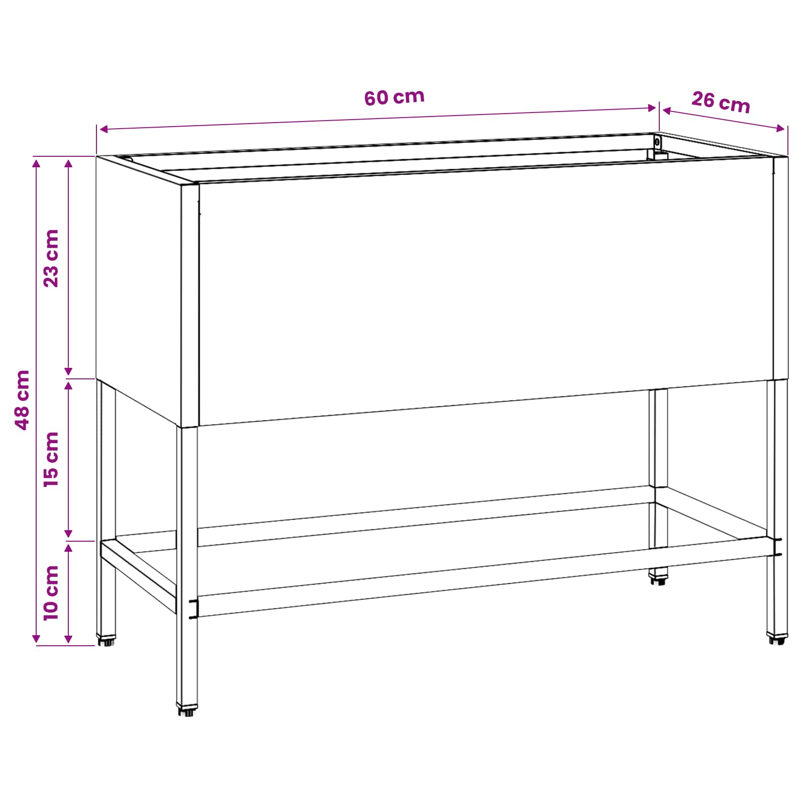 Magas kerti cserép antracit 60 x 26 x 45 cm acél