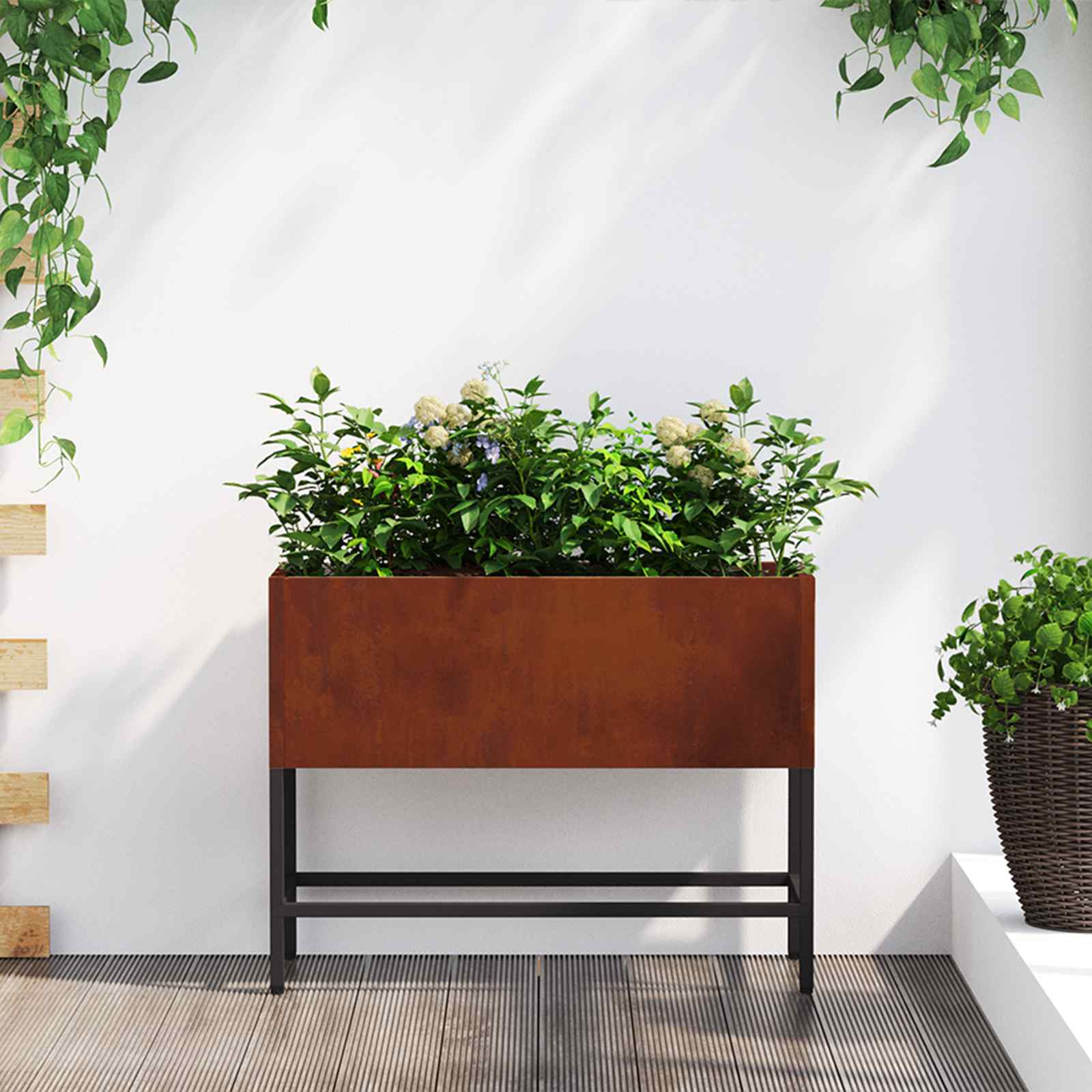 Magas kerti cserép rozsdás 60 x 26 x 45 cm időjárásálló acél