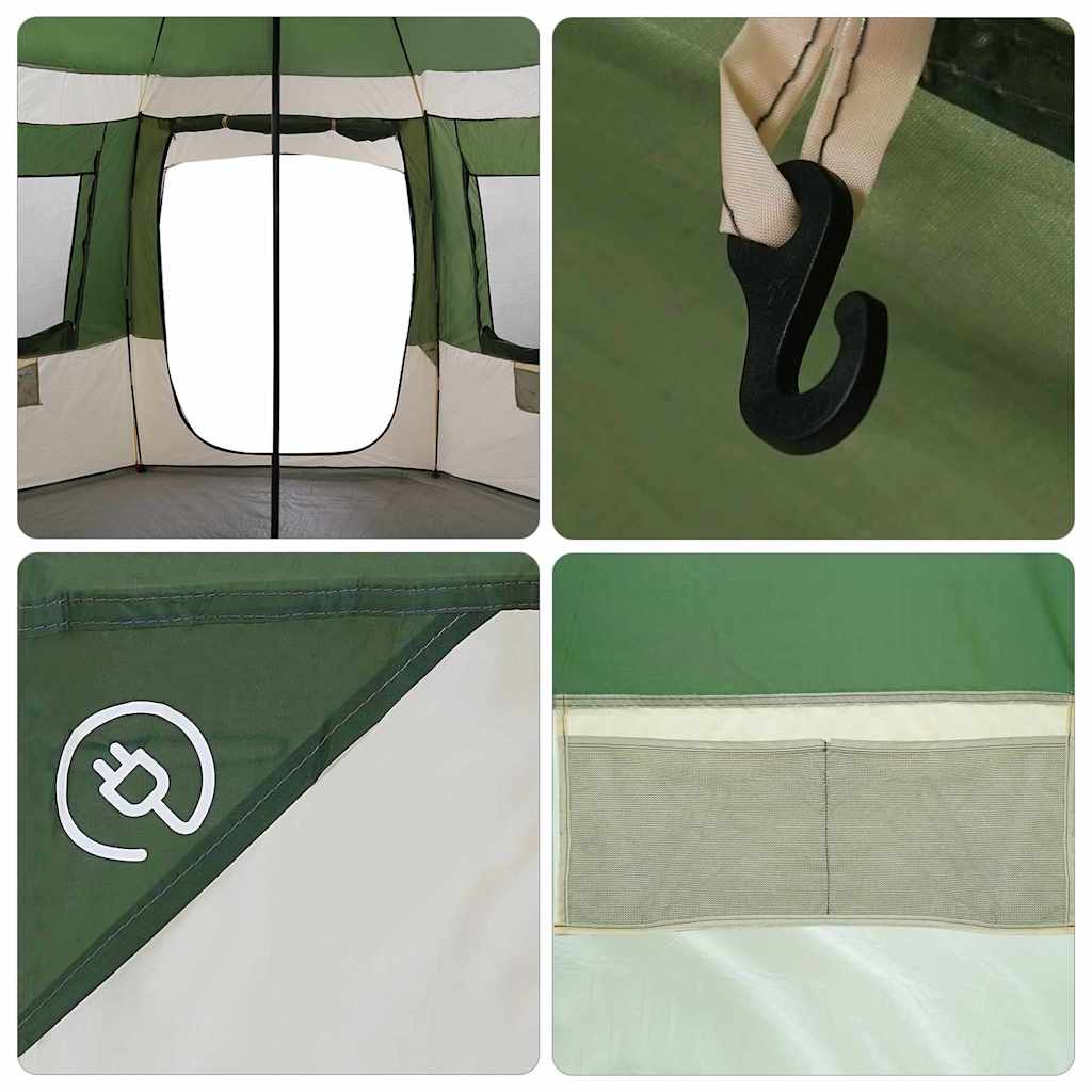 Cabin tent 12-person tetővel zöld és fehér 405 x 405 x 273 cm