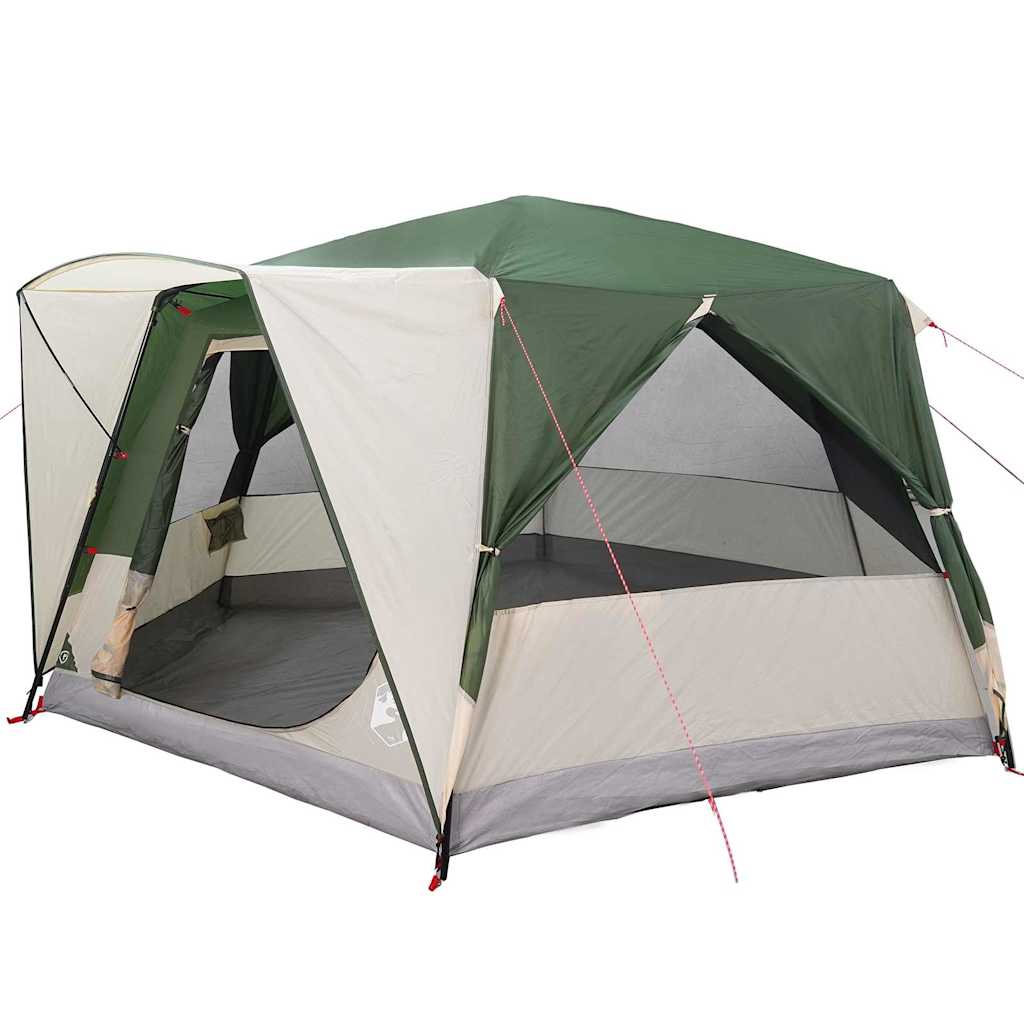 Cabin tent 7-person tetővel tárolóval zöld 400 x 350 x 212 cm