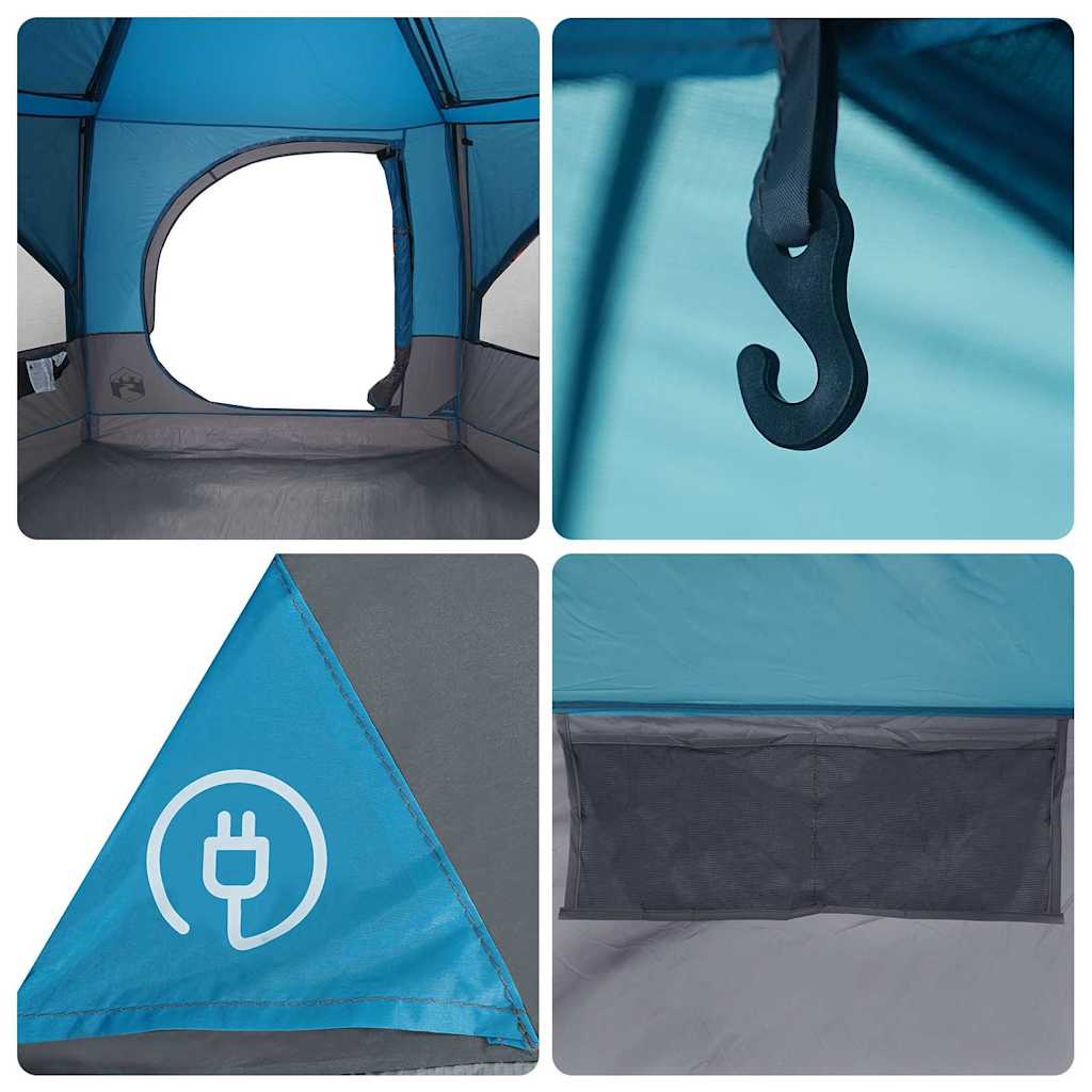 Cabin tent 7-person tetővel tárolóval kék 400 x 350 x 212 cm