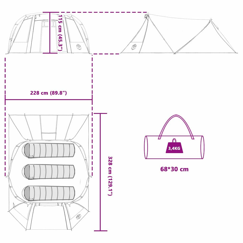 Alagút sátor tetővel szürke és narancs 328 x 228 x 115 cm