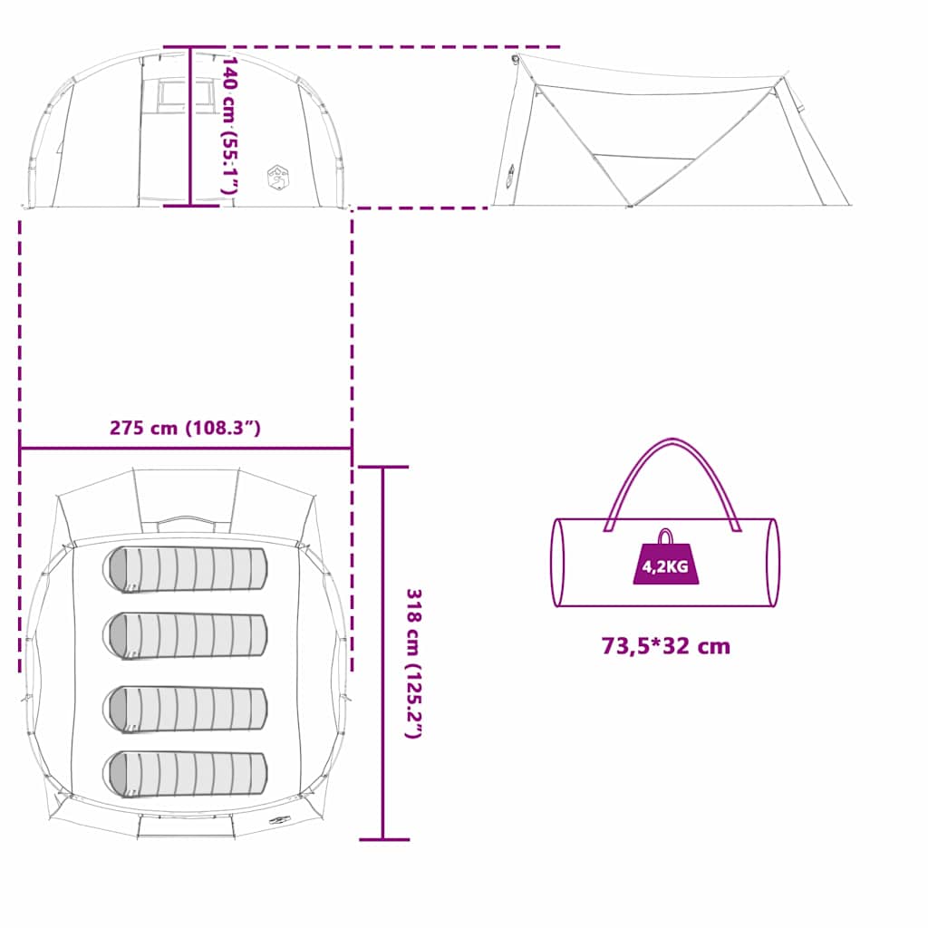 Alagút sátor tetővel szürke és narancs 318 x 275 x 140 cm