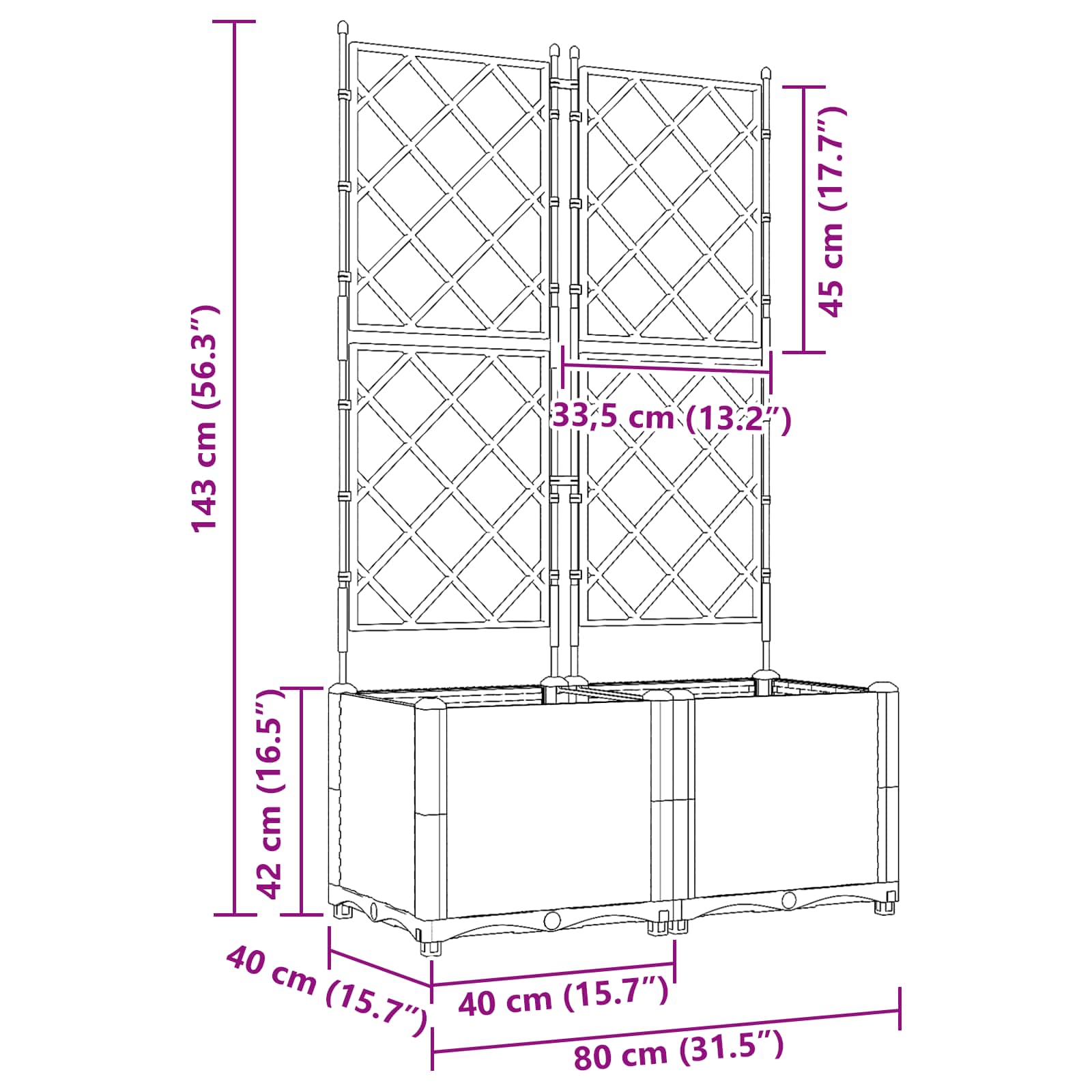 Kerti cserép 2 db barna 80 x 40 x 143 cm pp