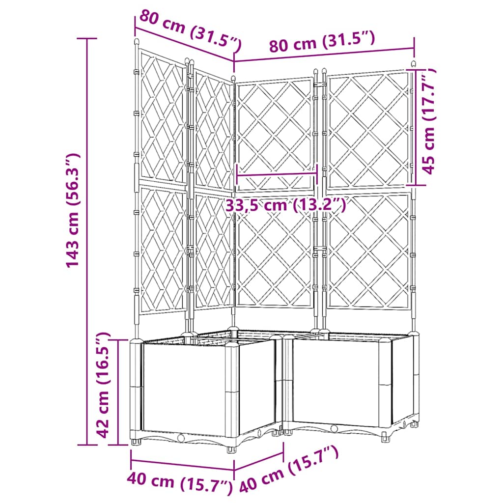 Kerti cserép 3 db barna 80 x 80 x 143 cm pp