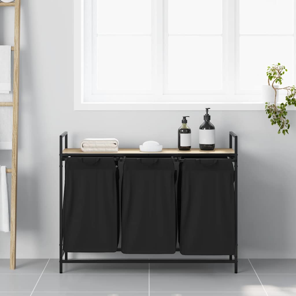 Sonoma tölgy mosodai kosár 3 rekeszes polccal