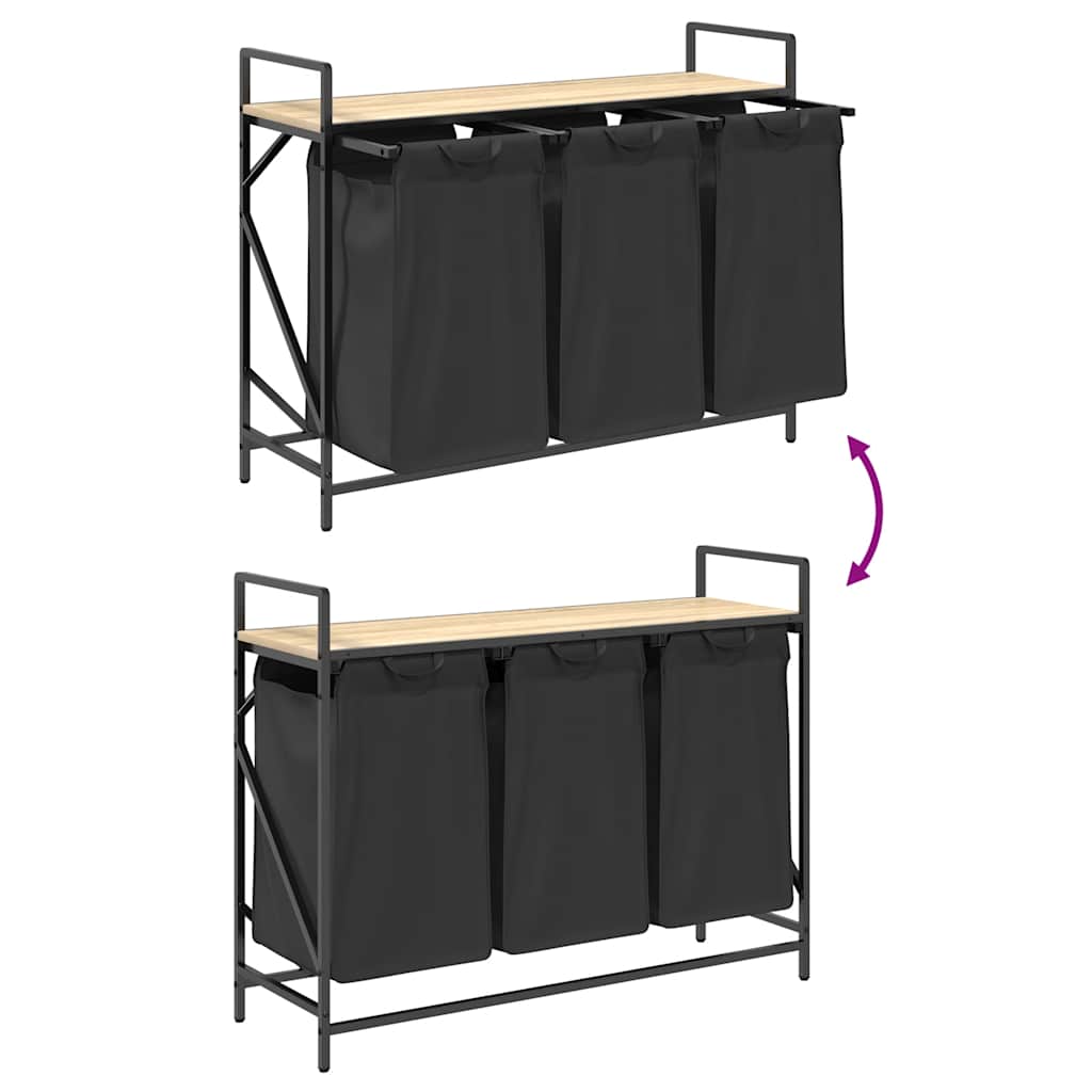 Sonoma tölgy mosodai kosár 3 rekeszes polccal