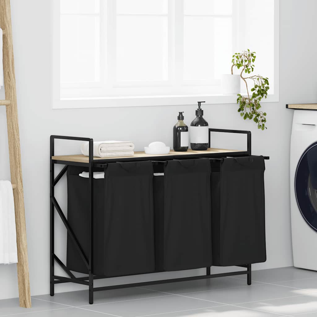 Sonoma tölgy mosodai kosár 3 rekeszes polccal