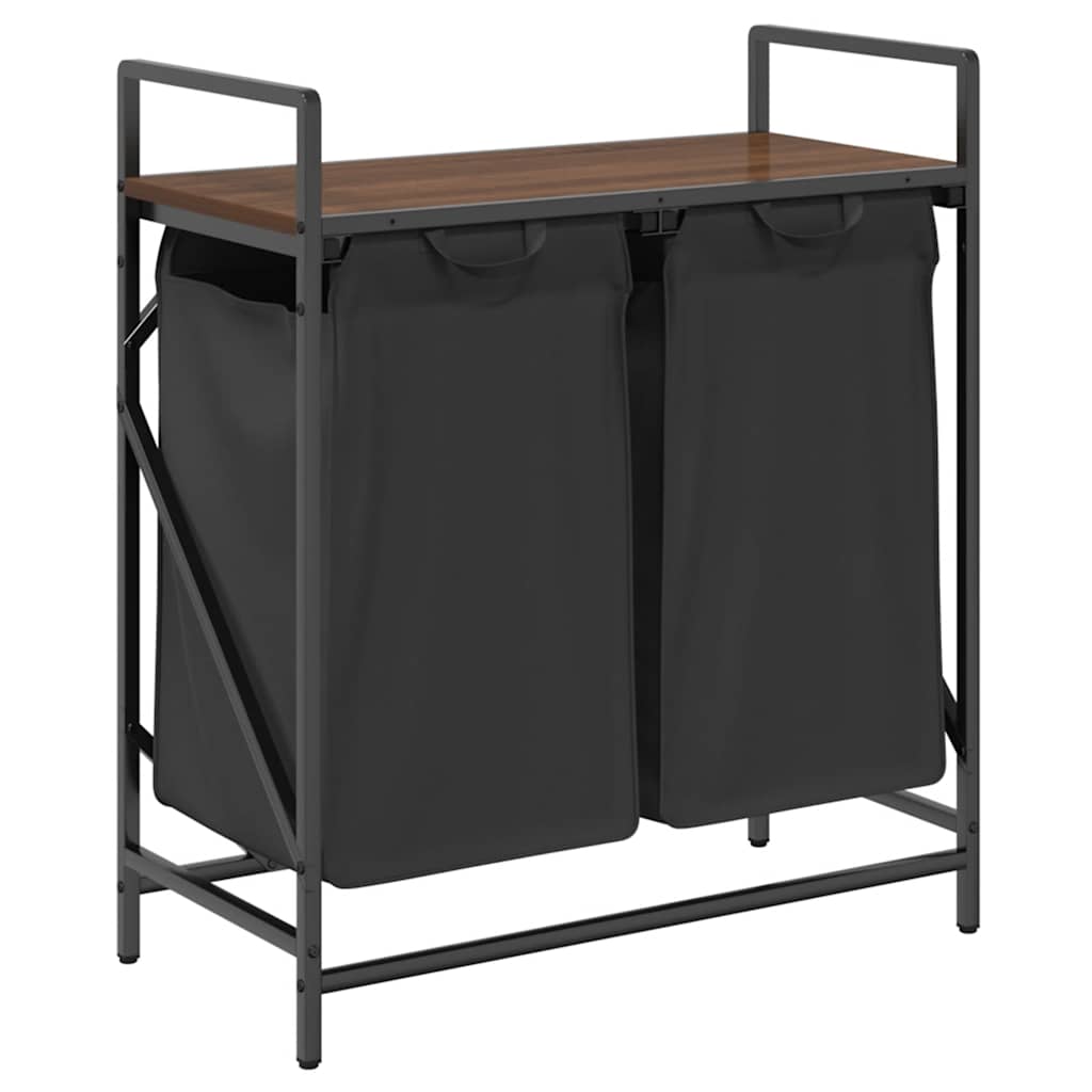 Barna tölgy mosodai kosár 2 rekeszes polccal