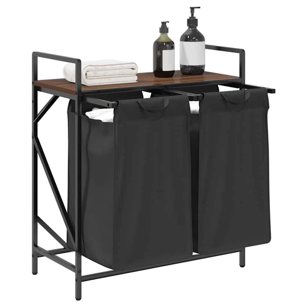 Barna tölgy mosodai kosár 2 rekeszes polccal