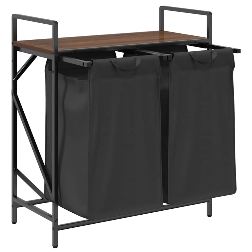 Barna tölgy mosodai kosár 2 rekeszes polccal