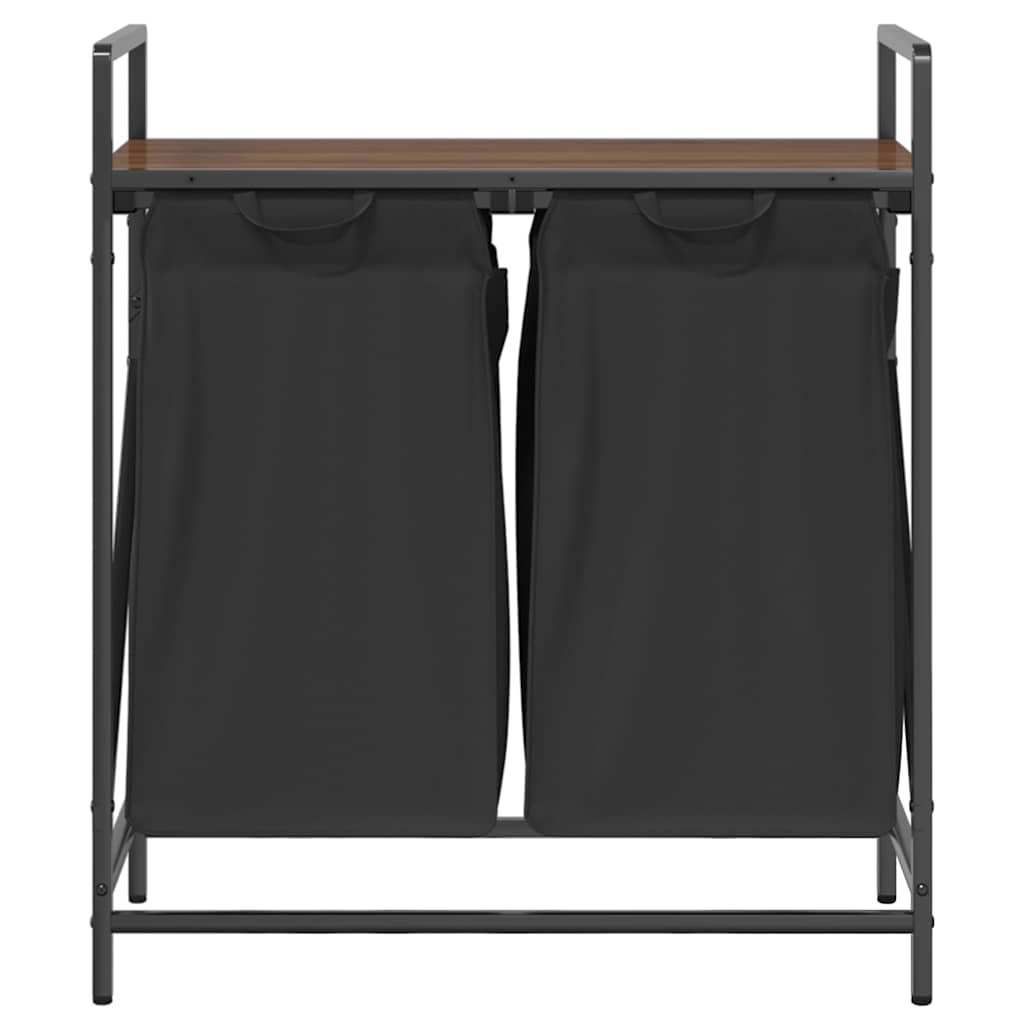 Barna tölgy mosodai kosár 2 rekeszes polccal