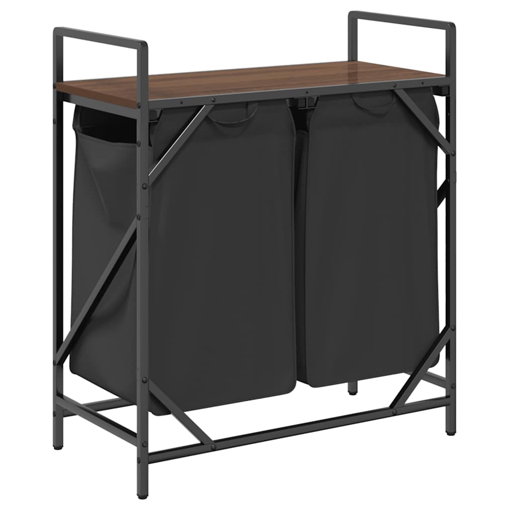 Barna tölgy mosodai kosár 2 rekeszes polccal