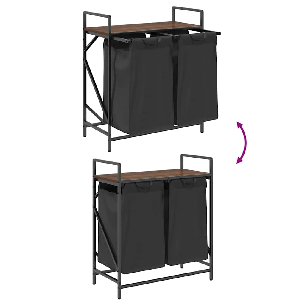 Barna tölgy mosodai kosár 2 rekeszes polccal