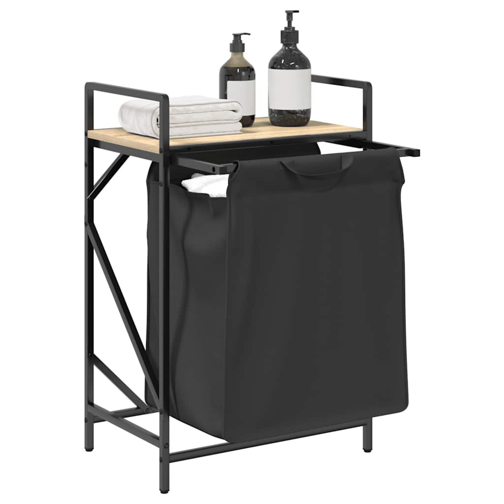 Fekete tölgyfa mosodai kosár 1 rekeszes polccal