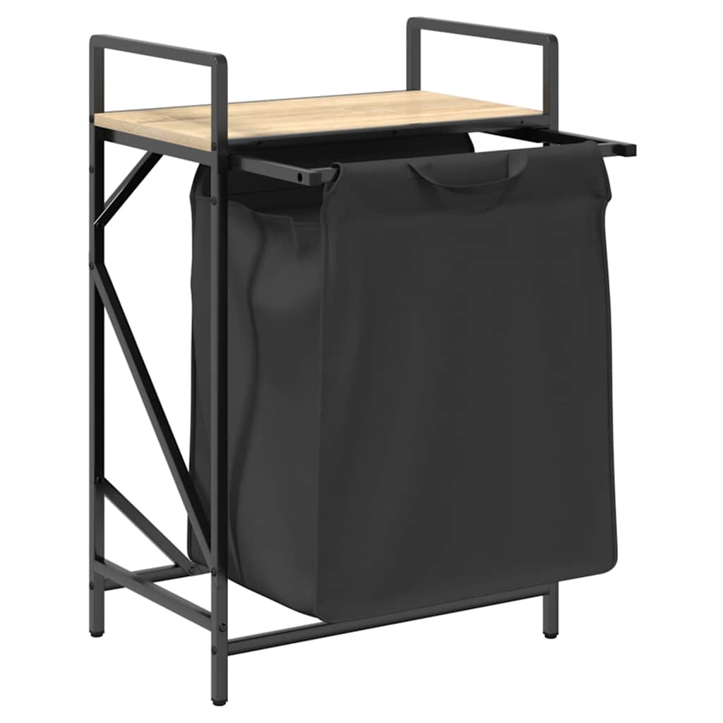 Fekete tölgyfa mosodai kosár 1 rekeszes polccal