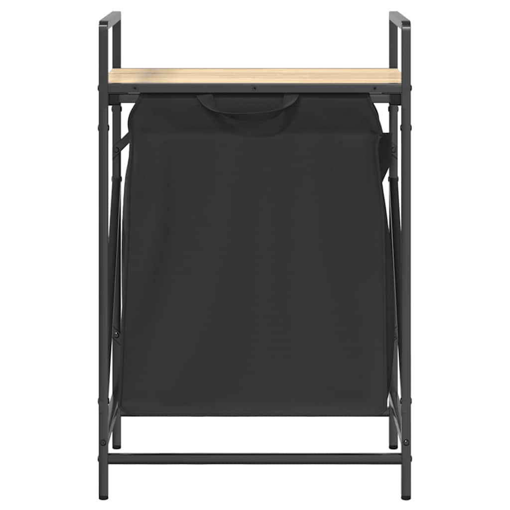 Fekete tölgyfa mosodai kosár 1 rekeszes polccal