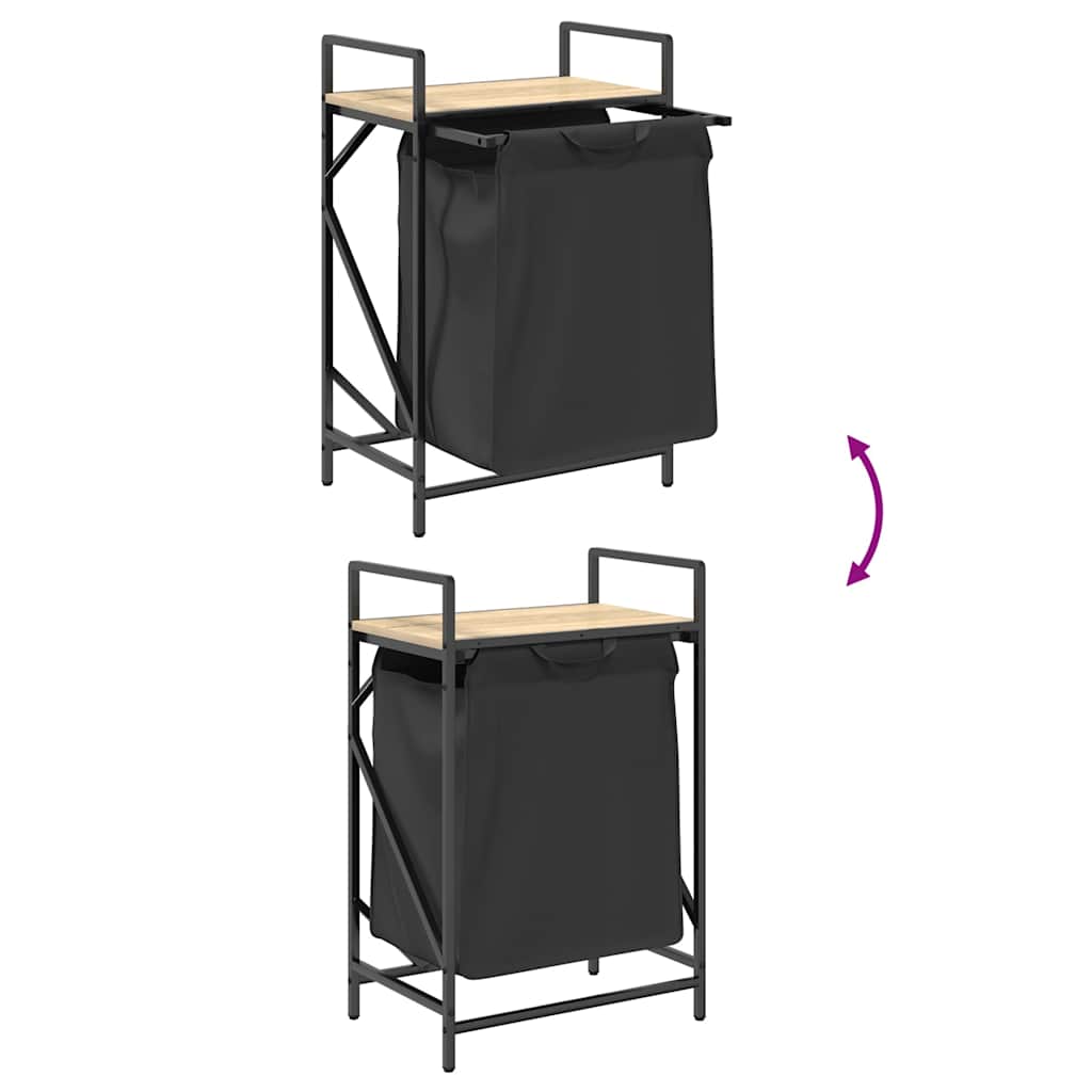 Fekete tölgyfa mosodai kosár 1 rekeszes polccal