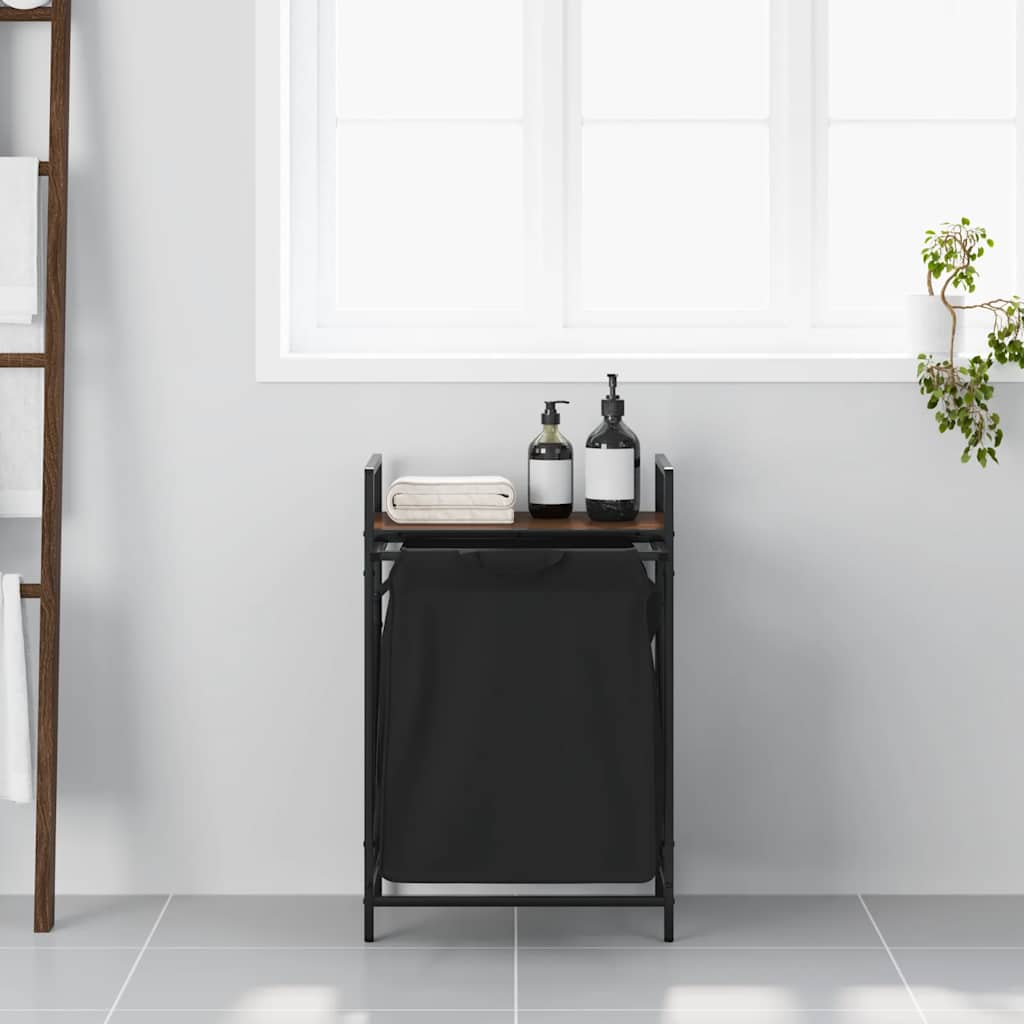 Barna tölgy mosodai kosár 1 rekeszes polccal