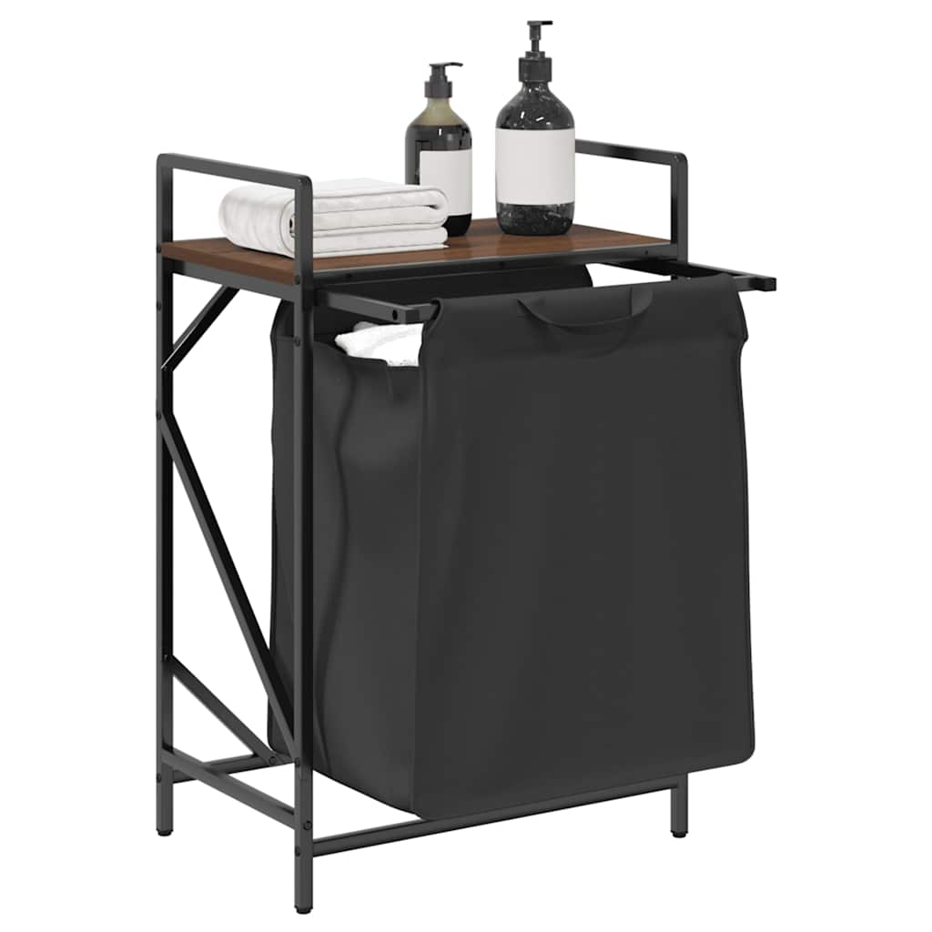 Barna tölgy mosodai kosár 1 rekeszes polccal