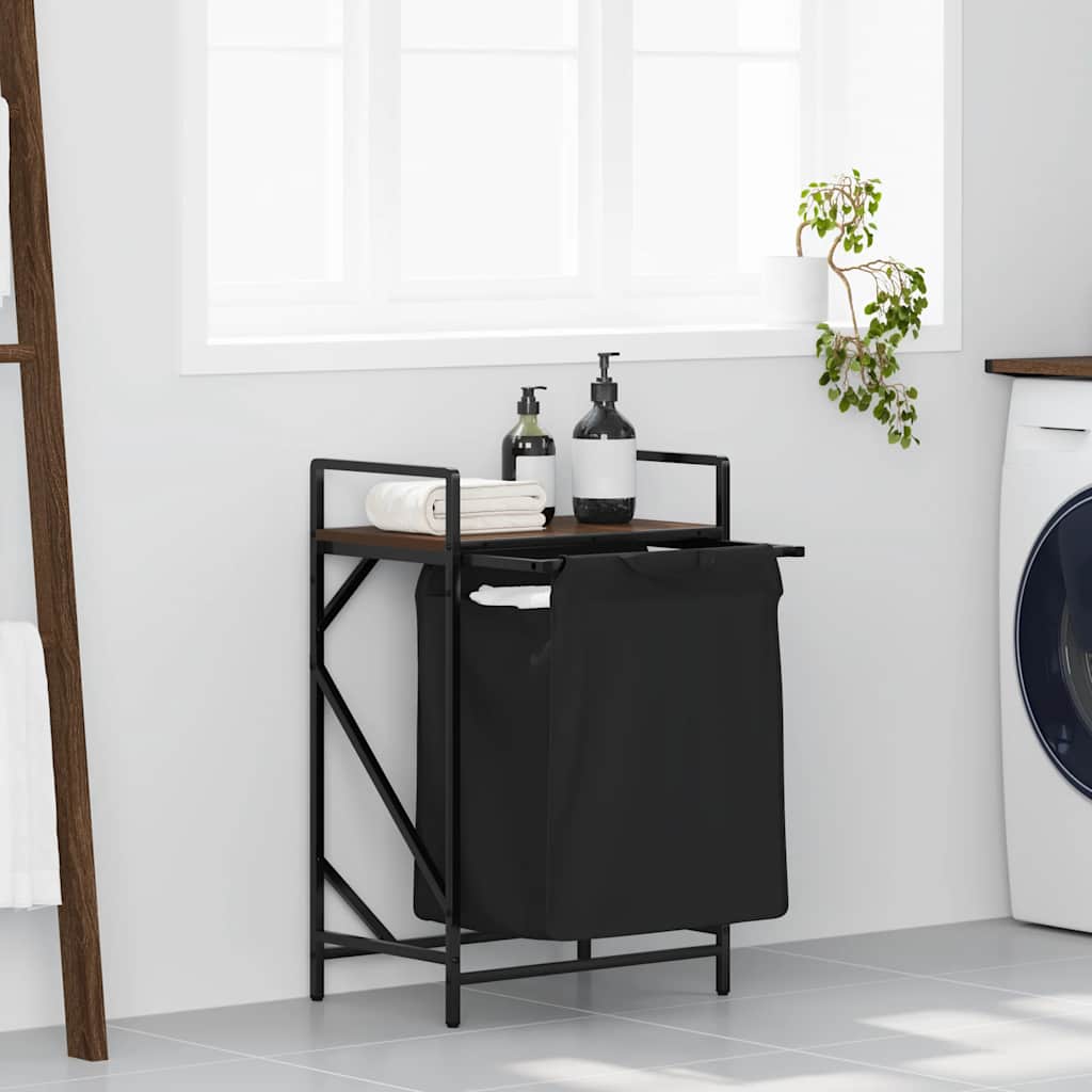 Barna tölgy mosodai kosár 1 rekeszes polccal