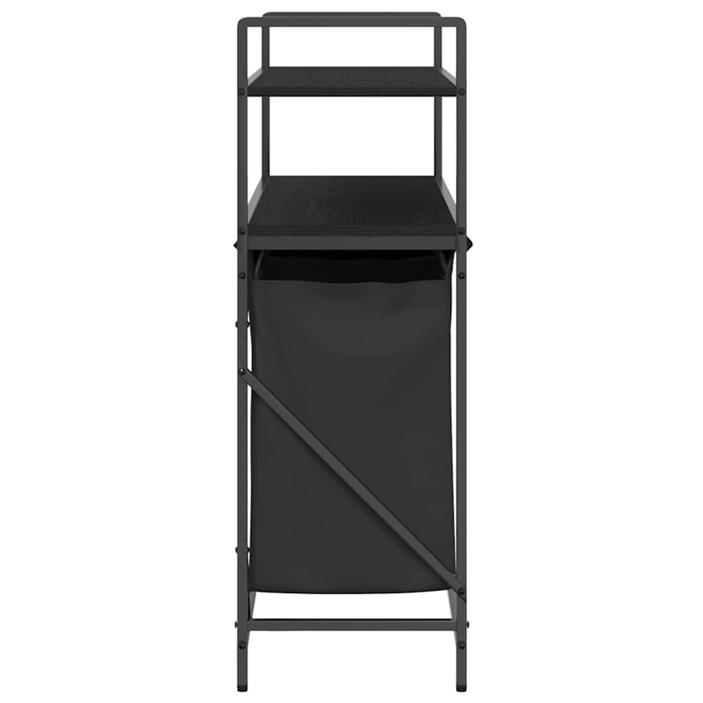 Fekete tölgyfa mosodai kosár 3 rekeszes polcokkal