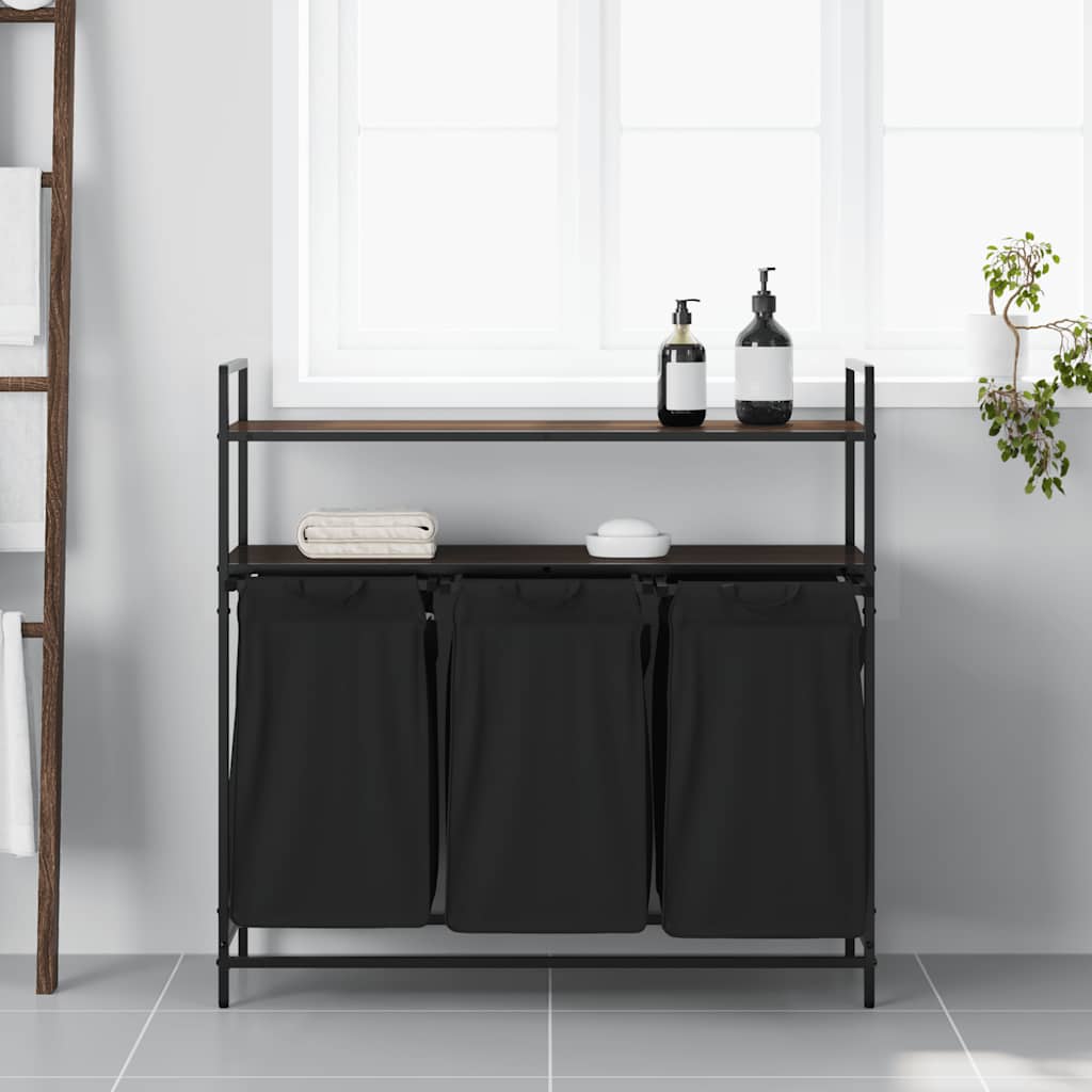 Barna tölgy mosodai kosár 3 rekeszes polcokkal