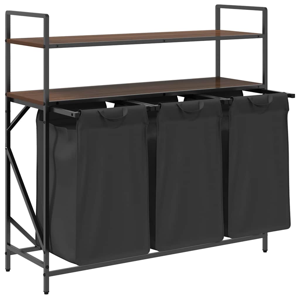 Barna tölgy mosodai kosár 3 rekeszes polcokkal