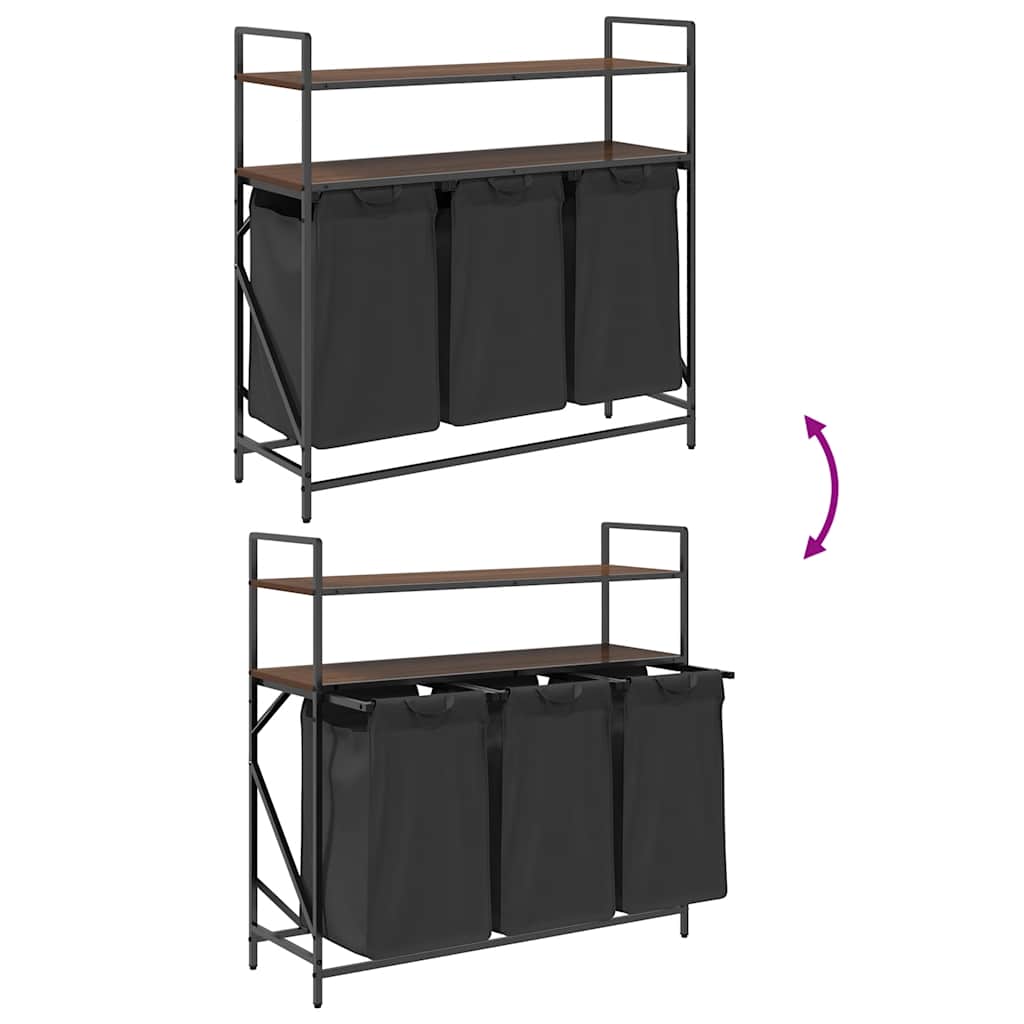 Barna tölgy mosodai kosár 3 rekeszes polcokkal