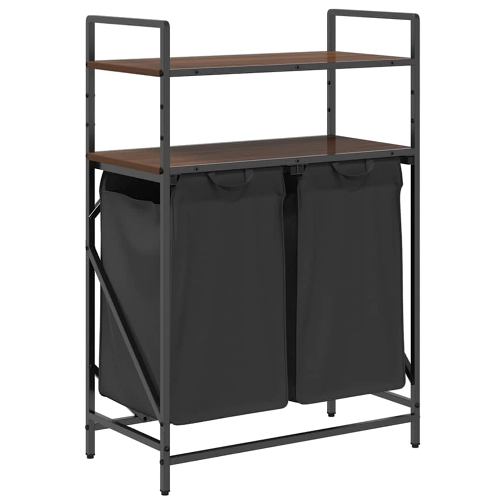 Barna tölgy mosodai kosár 2 rekeszes polcokkal